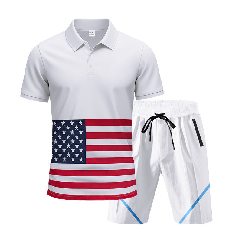 Herrer Polo-Shirt og Shorts-Sæt med flagmotiver og moderne snit Stilla