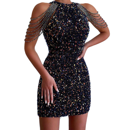 Dame Glamourøst Partykjole med glitrende Pailletter og off-shoulder design Stilla