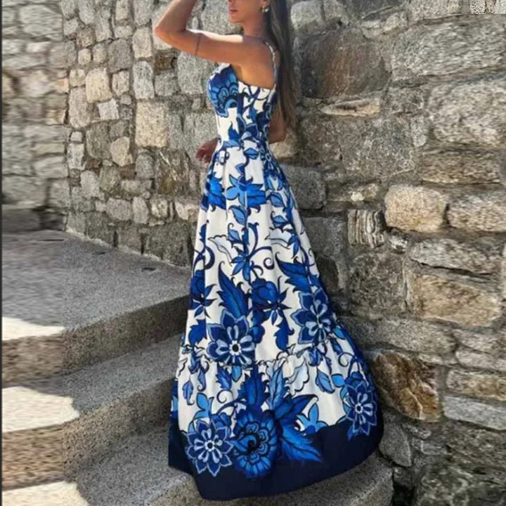 Damer maxi kjole med dyb V-hals og blomsterdesign Stilla