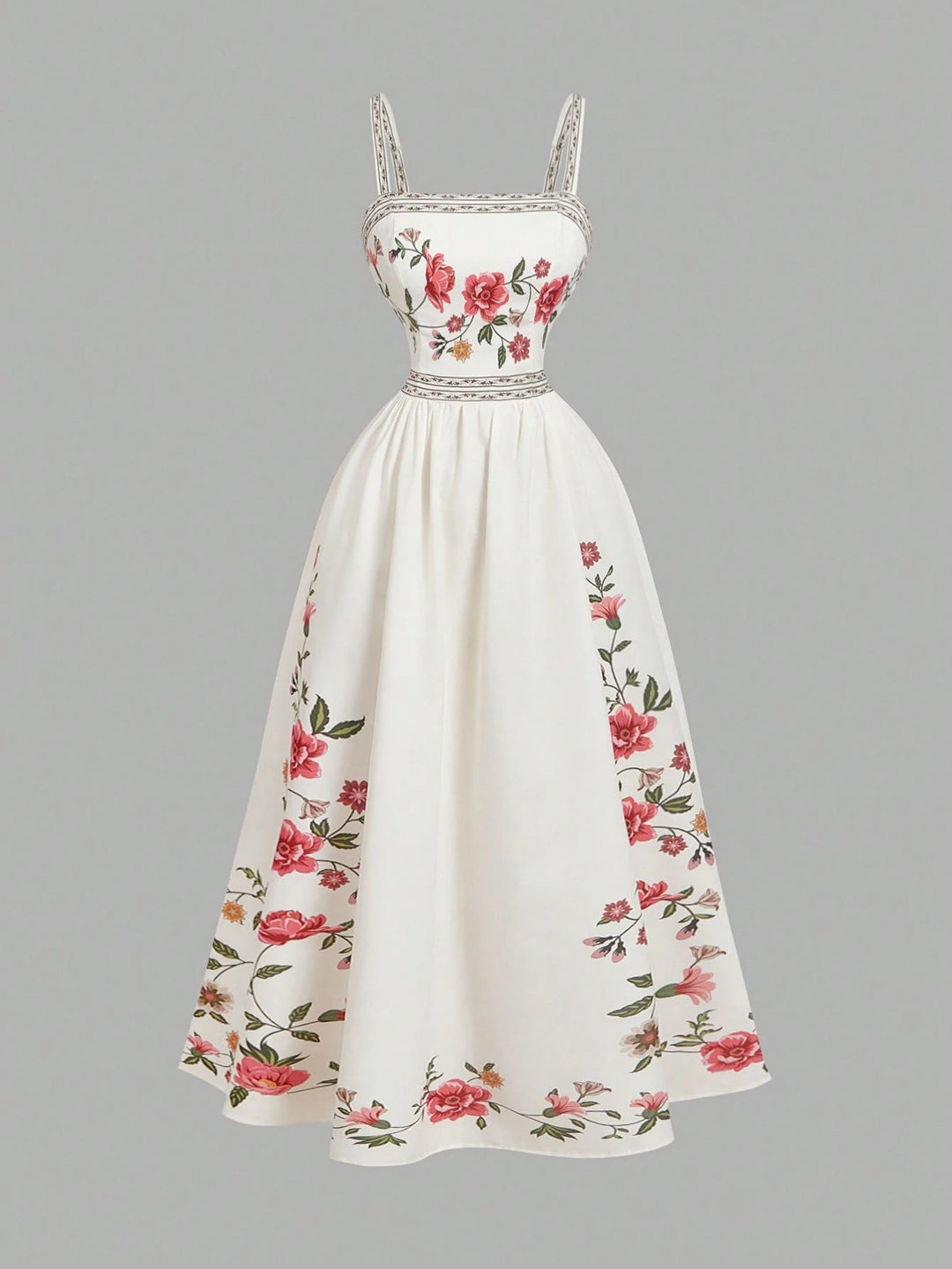 Dame Floral Broderet Midi Kjole Stilla