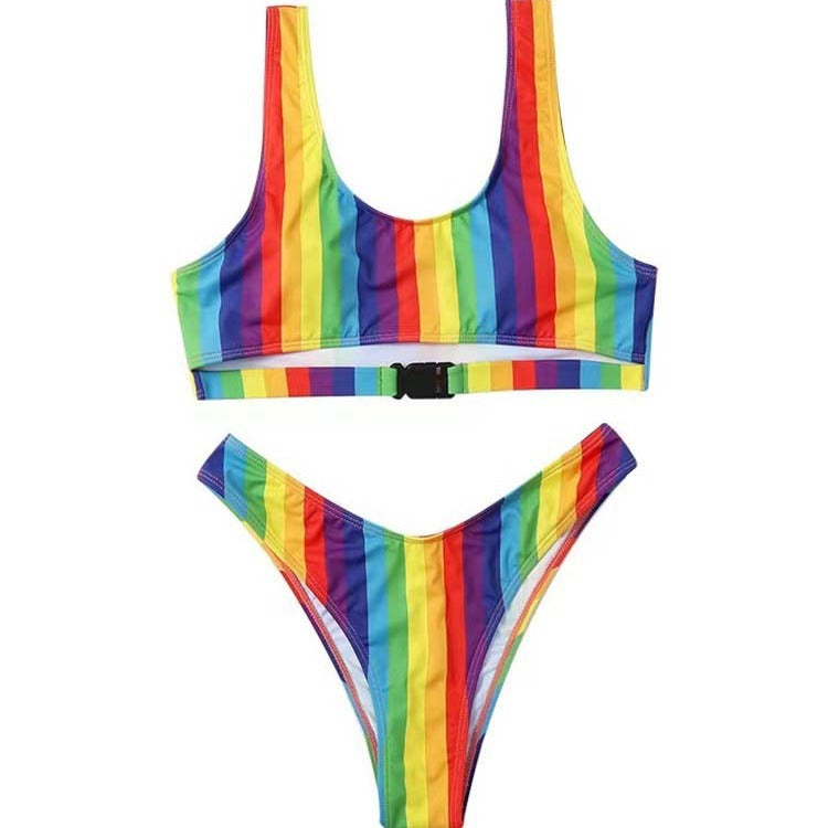 Dame Højskåret Stribet Bikini-Sæt Stilla