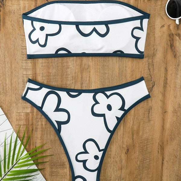 Kvinde Bandeau Bikini Sæt med Blomsterdesign-Accenter Stilla