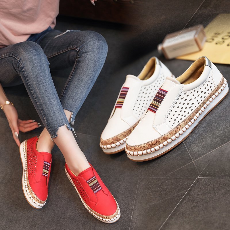 Dame Åndbare Slip-On Sneakers med elastisk rem og stilfuldt Korkdesign Stilla