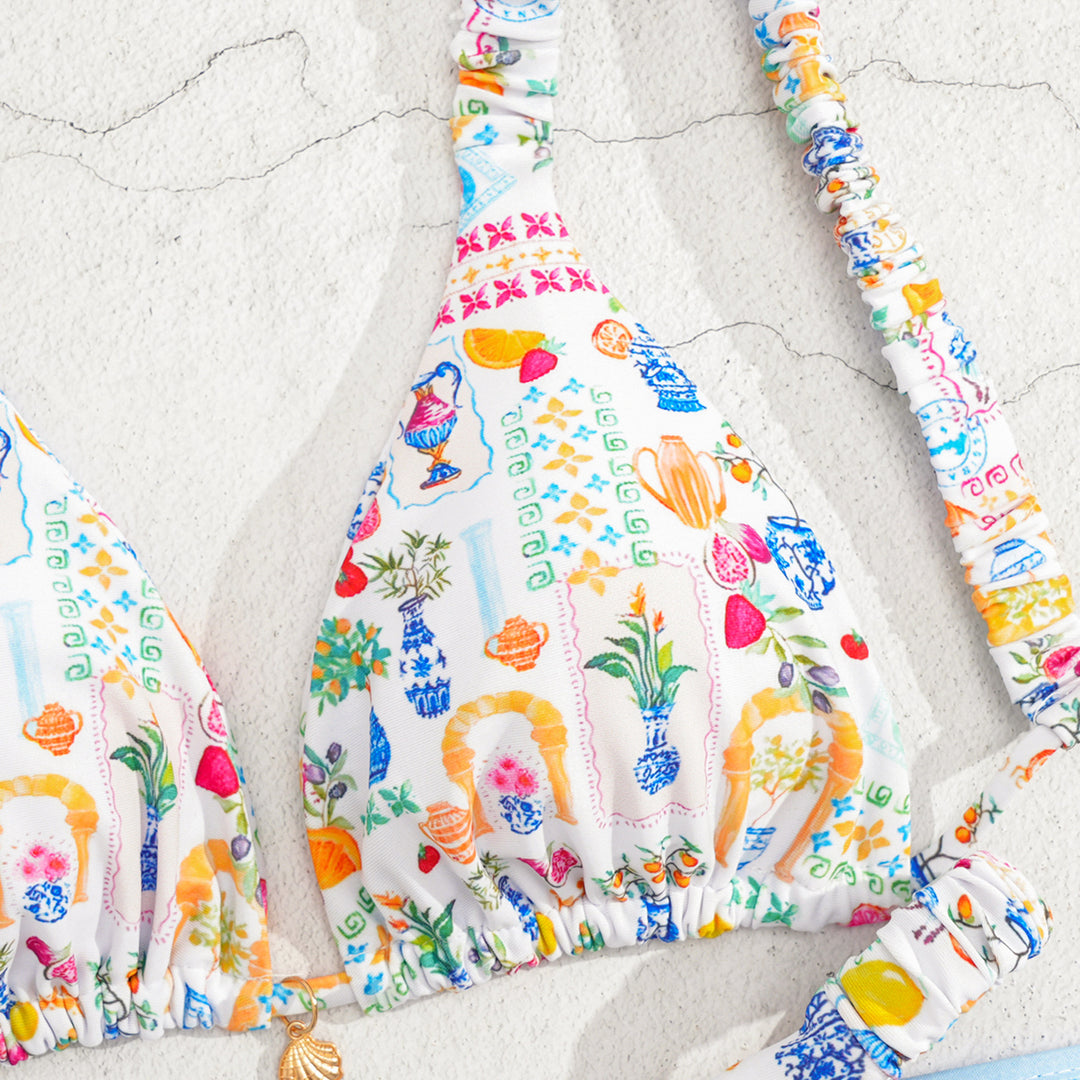 Dame triangels bikini med farverigt blomsterprint og justerbare stropper Skovae