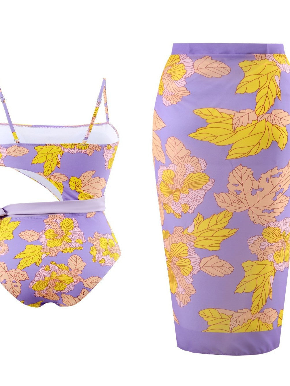 Dame ét-styks badedragt med moderigtig indviklet nederdel og blomsterdesign Stilla