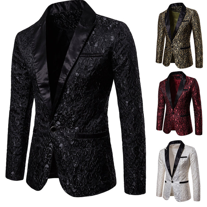 Herrer Elegant Blomstermønster Satin Blazer Stilla