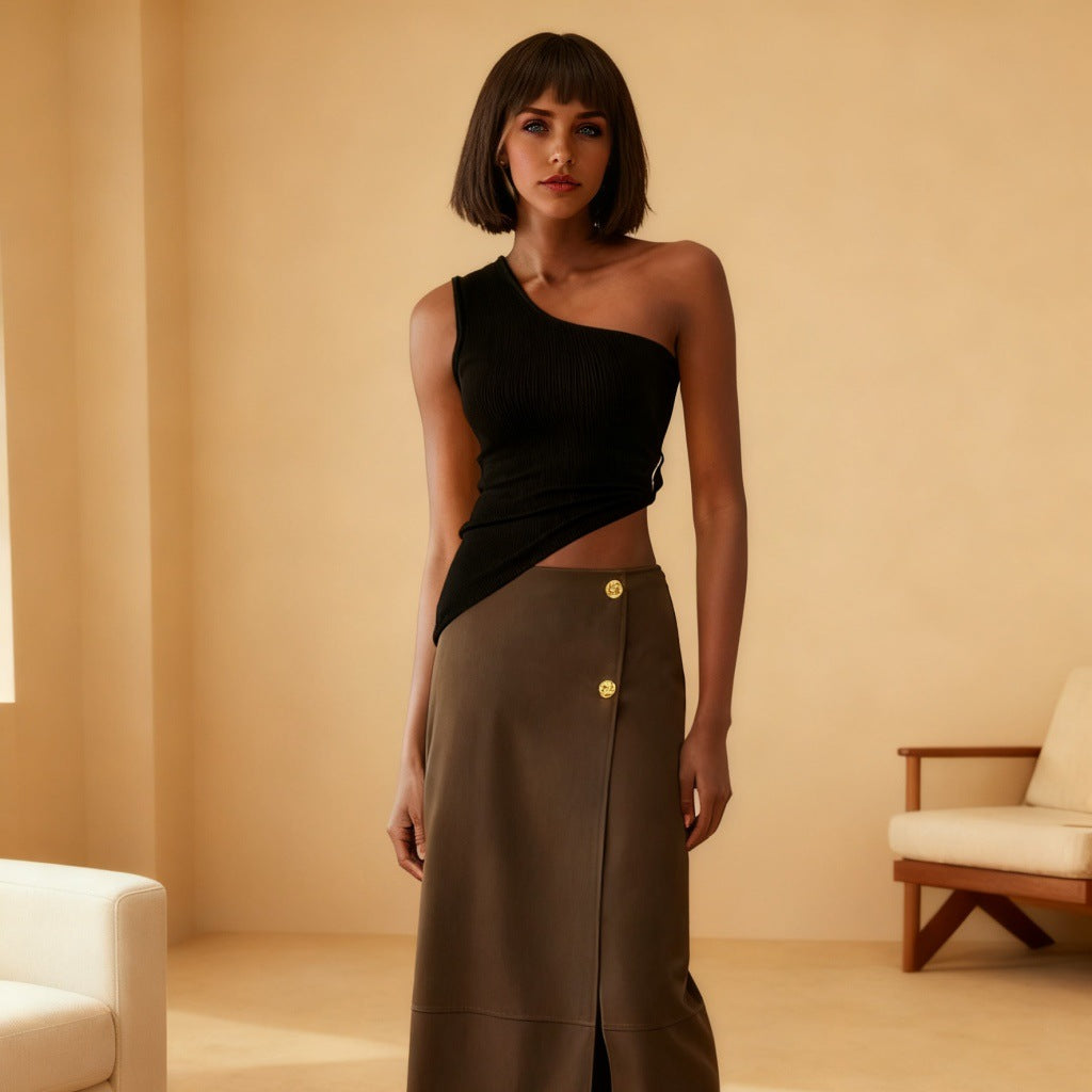 Dame One-Shoulder Top med elegant drapering og tætsiddende pasform Skovae