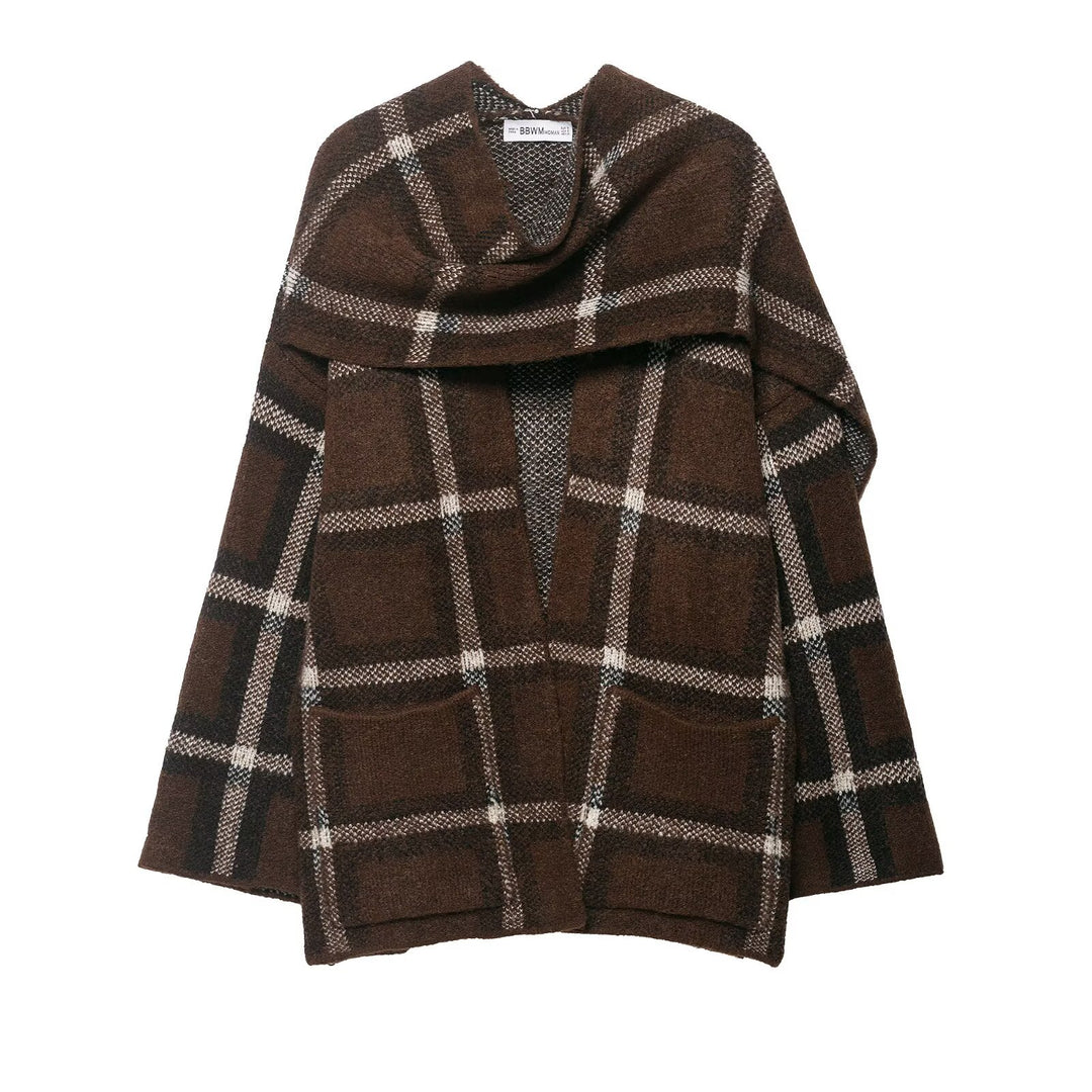 Damernes elegante oversized cardigan med ternet mønster og praktiske lommer Stilla