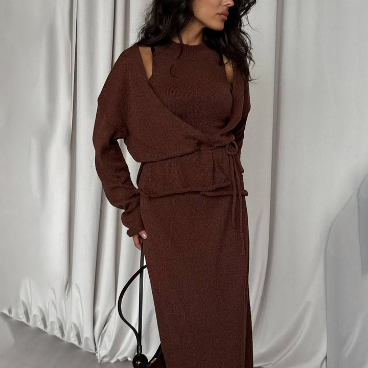 Kvinder Lang Strikket Jumpsuit med Bindedragt Stilla