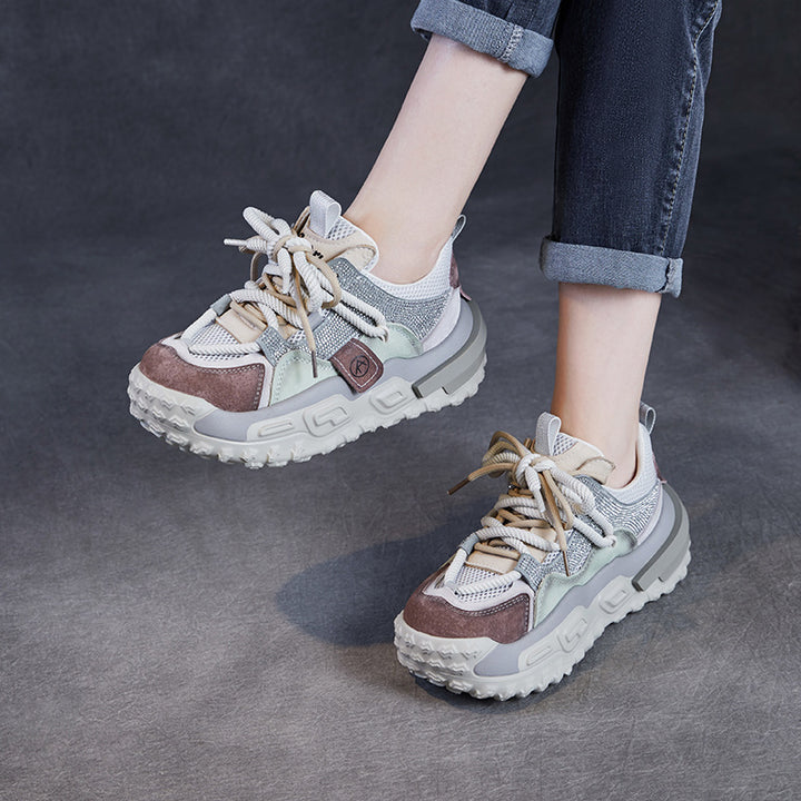 Damer Trendy Chunky Sål Sneakers med blandet Materialedesign Stilla