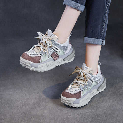 Damer Trendy Chunky Sål Sneakers med blandet Materialedesign Stilla