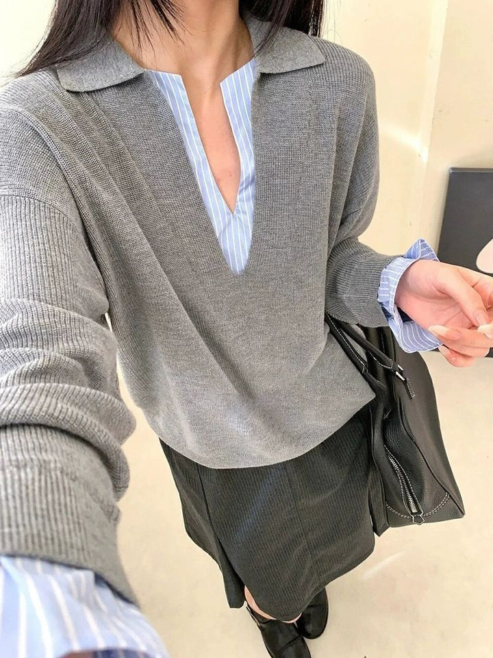 Dame Elegant Sweater med Indsat Skjortekrave Stilla