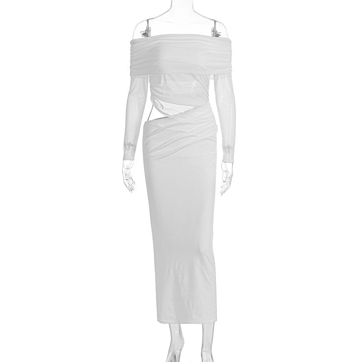 Dame Maxi-kjole med skulderfri design og elegant drapering Skovae