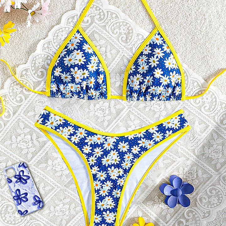 Dame blomster mønster bikini sæt med justerbare stropper og høj benudskæring Skovae