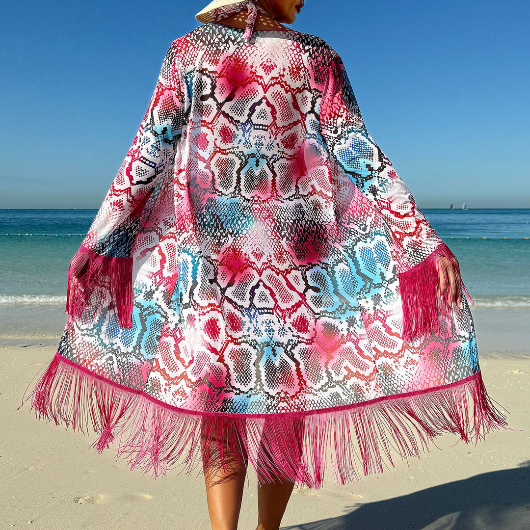 Dame badedragt med elegant cut-out og frynsede cover-up Stilla