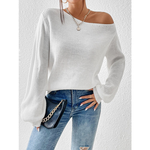 Dame Off-Shoulder Strikpullover Stilla
