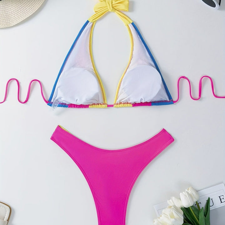 Dame farveblok trekant bikini sæt med justerbare stropper Stilla