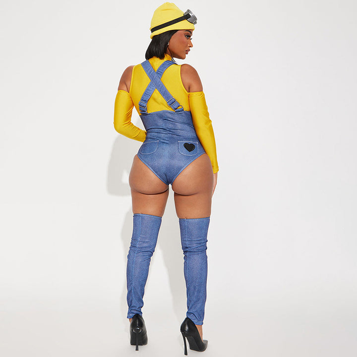 Dame overall-sæt med farverig top og jeans-design Stilla