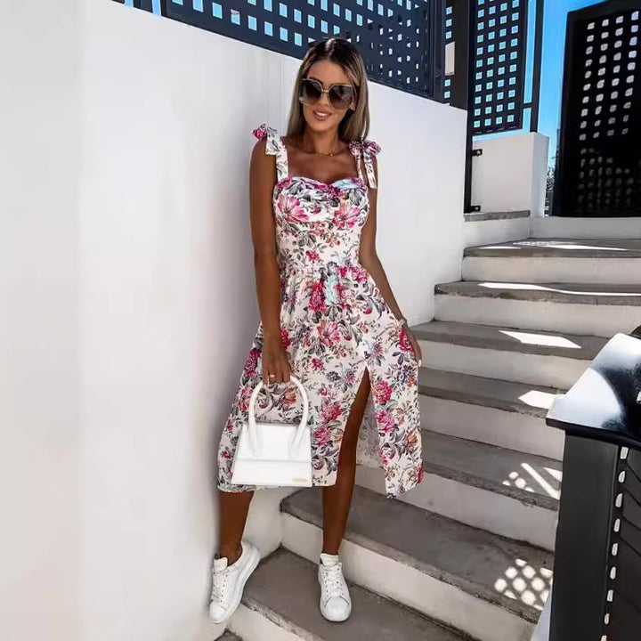 Dame Midi-kjole med legende blomsterdesign og sidelids Stilla