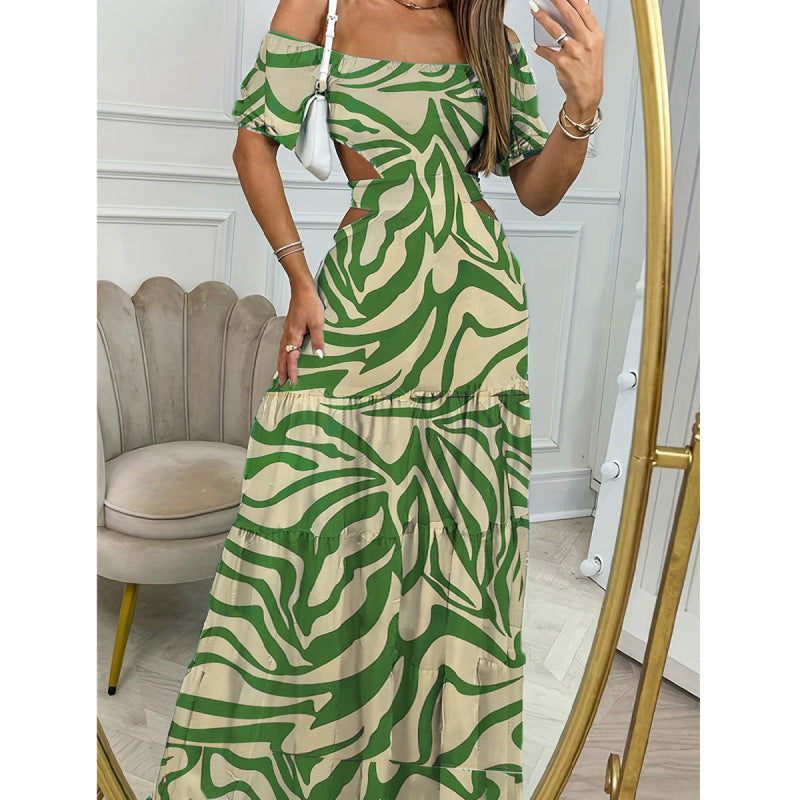 Dame Off-Shoulder Cutout Maxikjole med lagdelt kanten Stilla