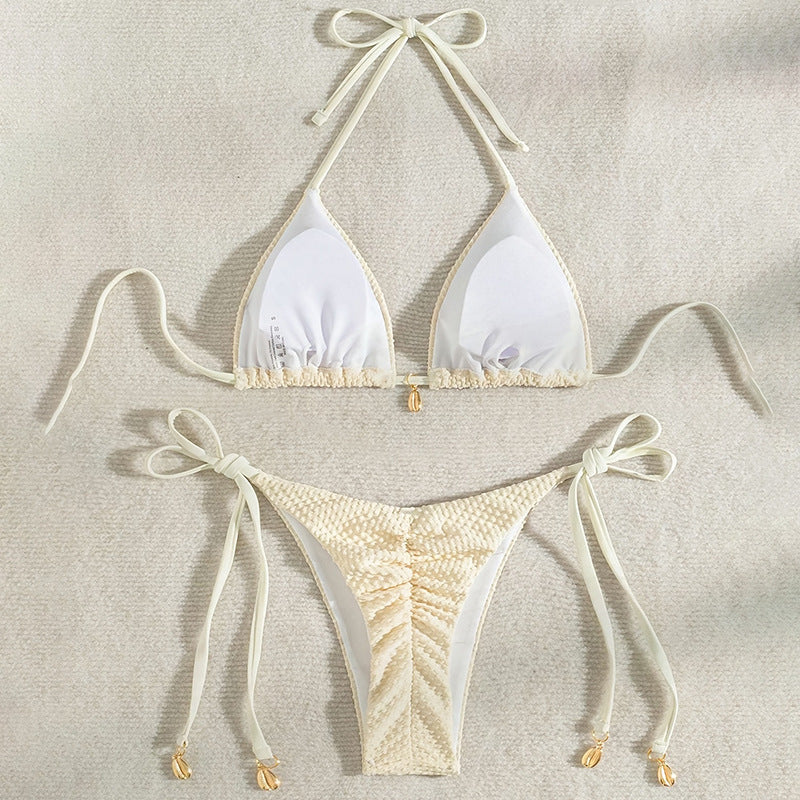 Dame Triangel-Bikini med justerbare bindebånd og struktureret overflade Skovae