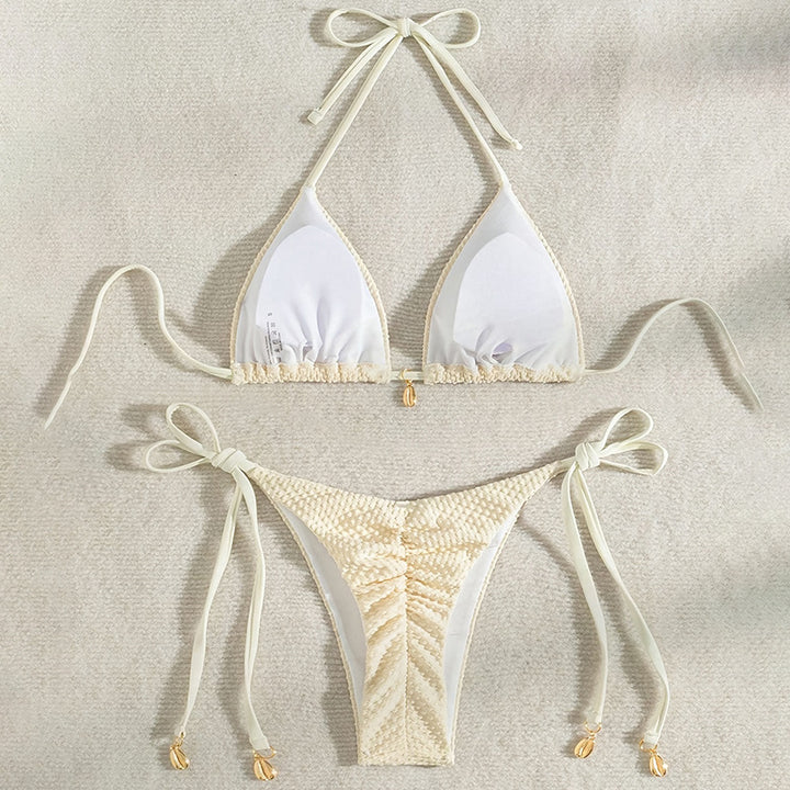Dame Triangel-Bikini med justerbare bindebånd og struktureret overflade Skovae