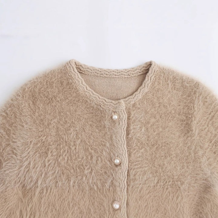 Femme Behagelig Struktur Cardigan med Perleknapper Stilla