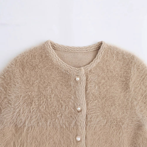 Femme Behagelig Struktur Cardigan med Perleknapper Stilla
