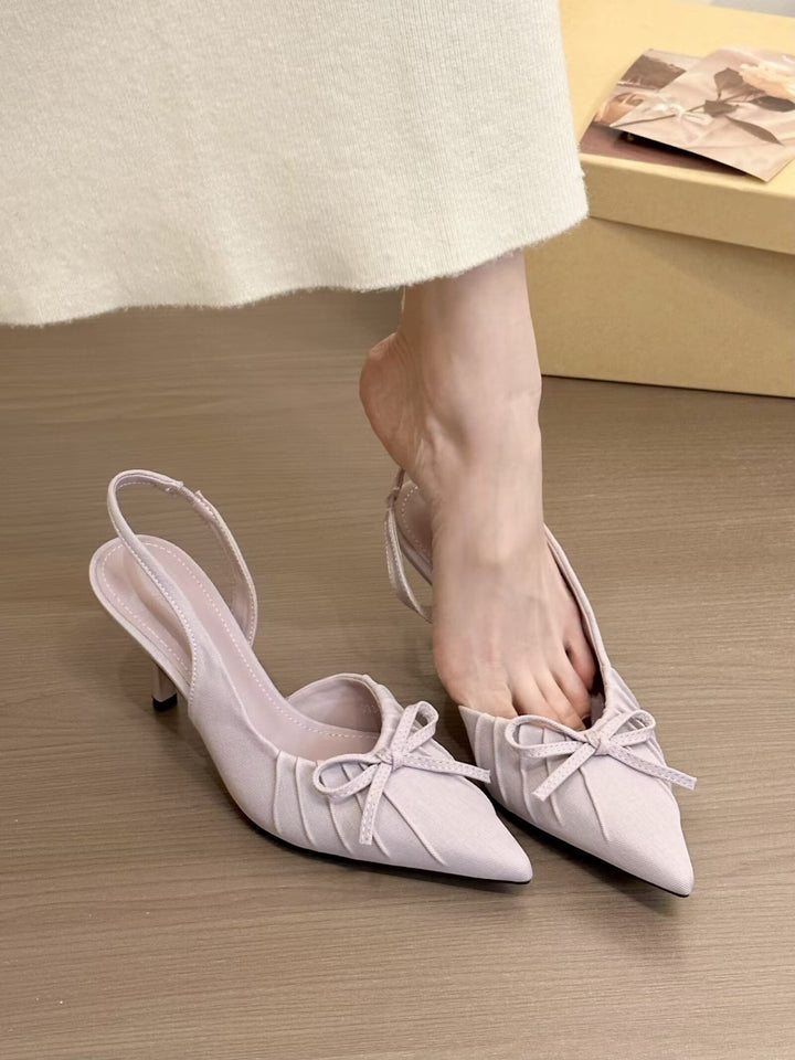Dame Elegant Slingback Spidse-Tå Hæle med Sløjfe-Detalje Stilla