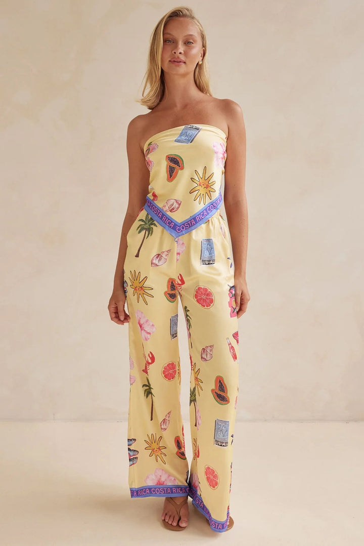 Kvinders jumpsuit med legende tropiske mønstre og elastisk top Skovae