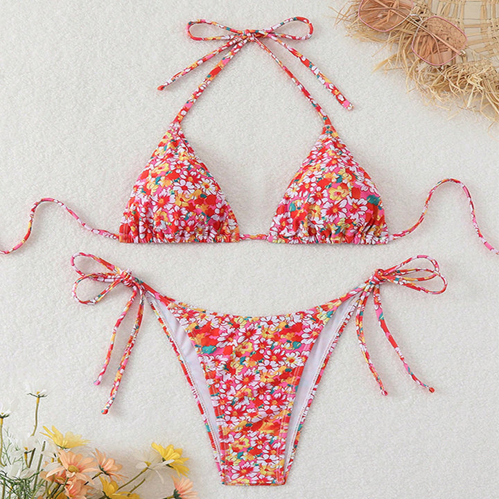Dame Triangel-Bikini med farverigt blomsterdesign Skovae
