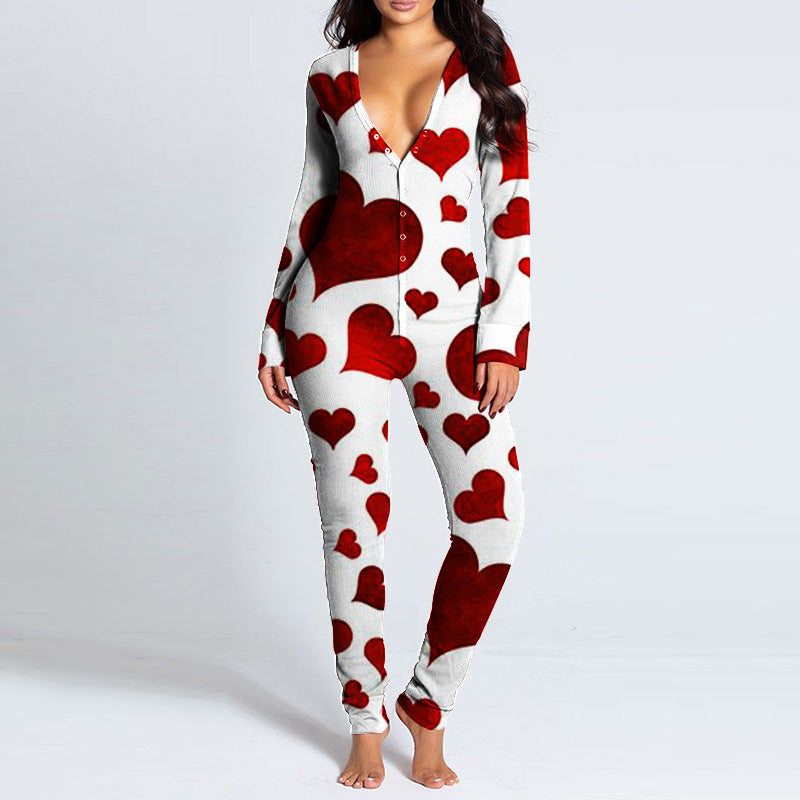 Kvinders onesie med hjertemotiv og blødt stof Skovae