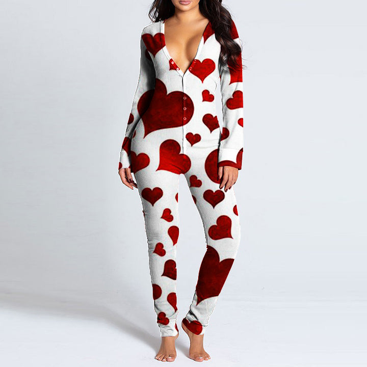 Kvinders onesie med hjertemotiv og blødt stof Skovae