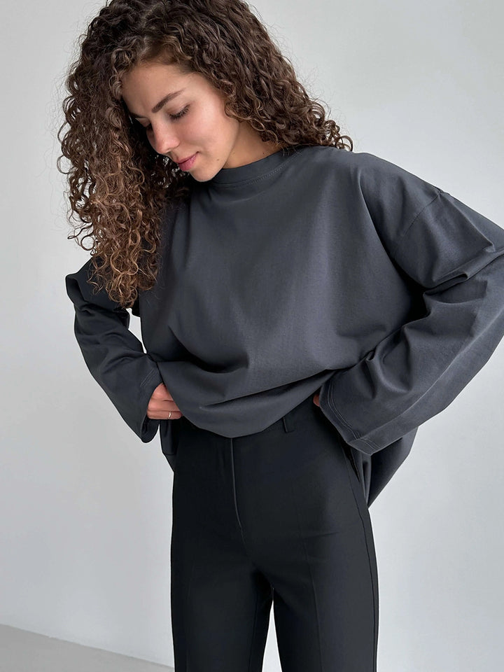 Dame Oversize Langærmet T-shirt med høj krave Stilla
