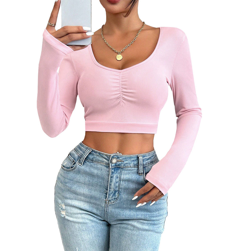 Kvindernes langeærmede crop top med samlinger Stilla