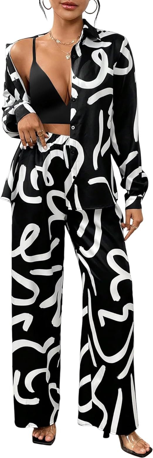 Dame Elegant og moderne fritids-loungewear-sæt i abstrakt design Stilla