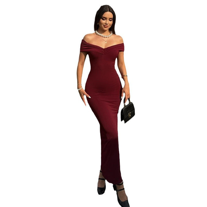 Dame Elegant off-shoulder maxikjole med figurformende silhuet Skovae