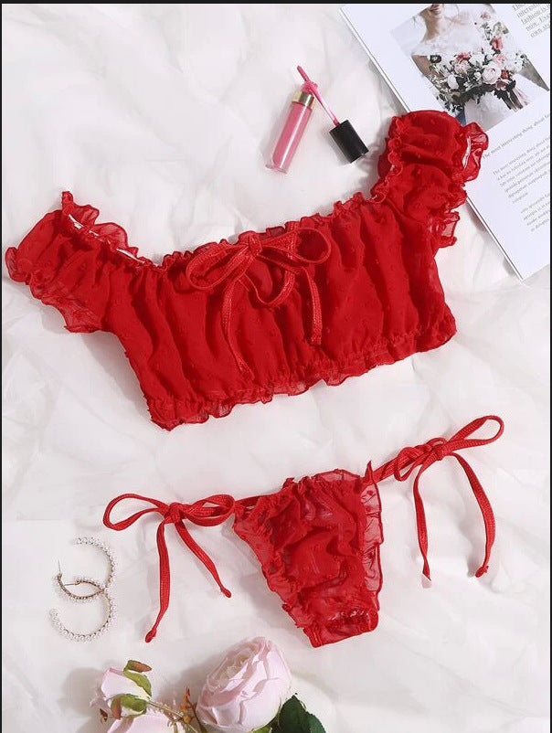 Dame Rüscheneinsatz Off-Shoulder Lingerie Set Stilla