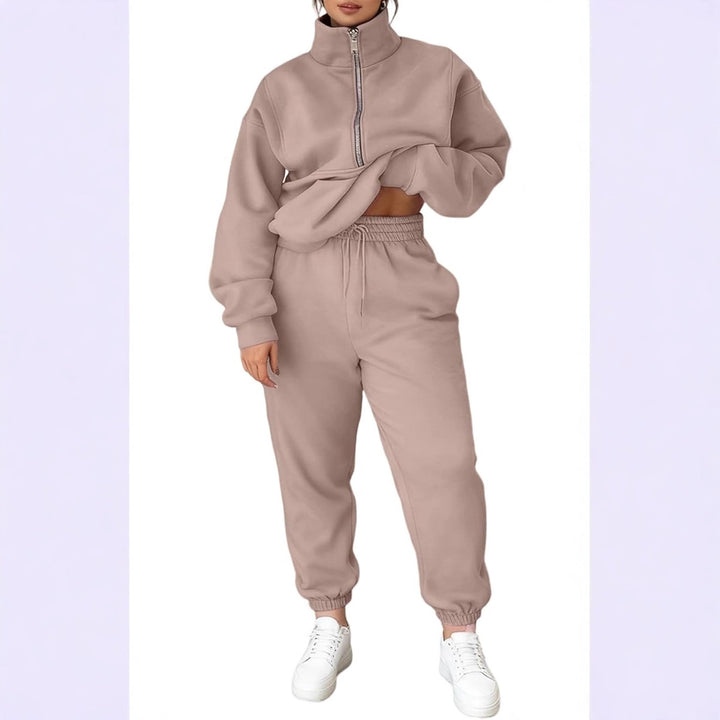 Kvinders hyggelige fleece pullover med høj krave og lynlås Stilla
