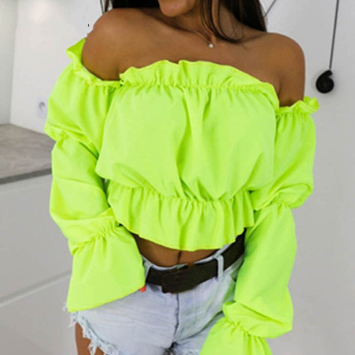 Femme Off-Shoulder Rüsch Crop Top Stilla
