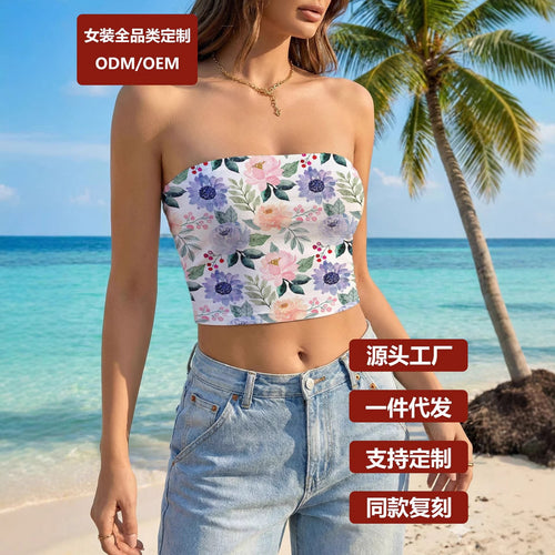 Dame Bandeau-top med livligt blomsterdesign Skovae
