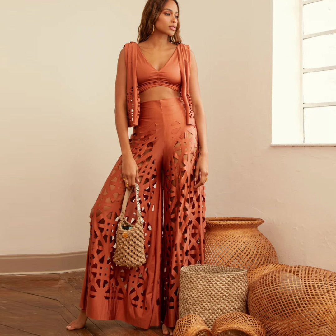 Dame luftig Palazzo-bukser med trendy Cut-Out-design Stilla
