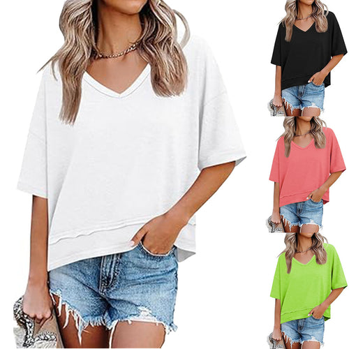 Dame afslappet V-hals oversized T-shirt Stilla