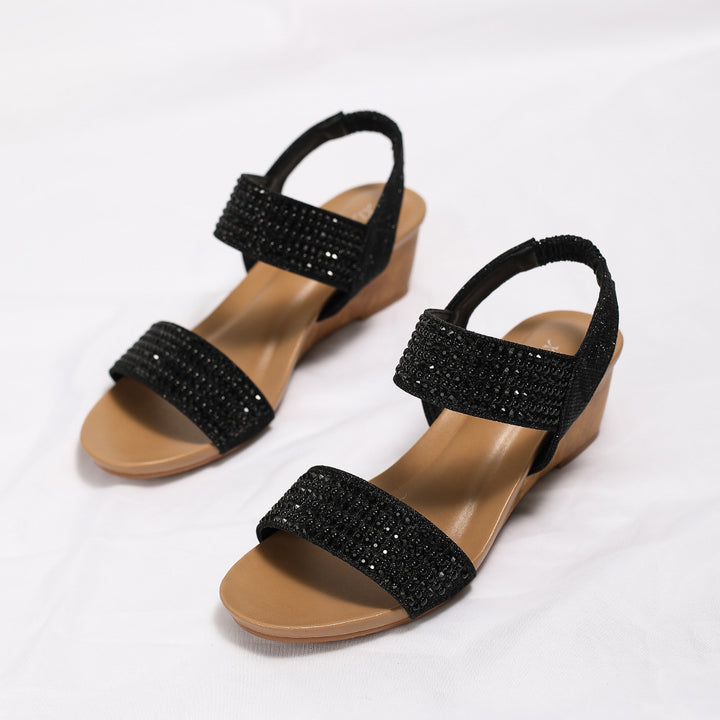 Dame Wedge-sandaler med glitrende strass dekorationer og elastiske remme Stilla