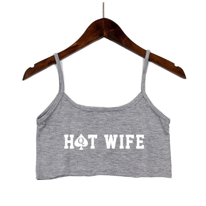 Dame Crop-top med moderne skrifttyper og justerbare stropper Skovae