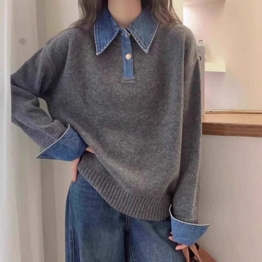 Kvinders hyggelige sweater med sporty krave Stilla