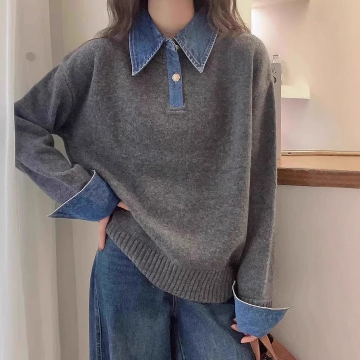 Kvinders hyggelige sweater med sporty krave Stilla