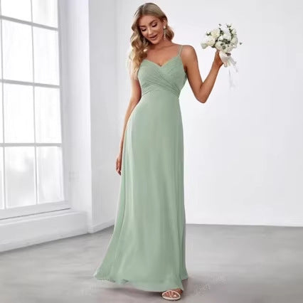 Kvinders chiffon maxikjole med elegant V-hals og rynket top