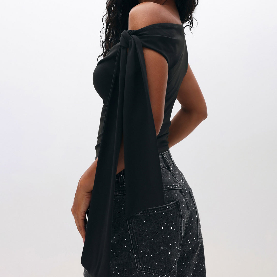 Dame Elegant One-Shoulder Top med dekorative sten Skovae