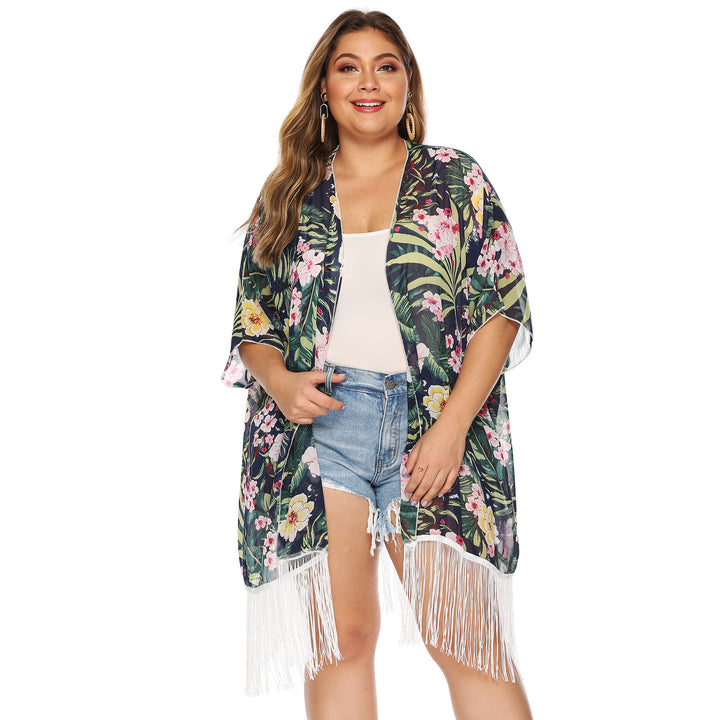 Dame Floral Frynse Kimono Overtræk Stilla